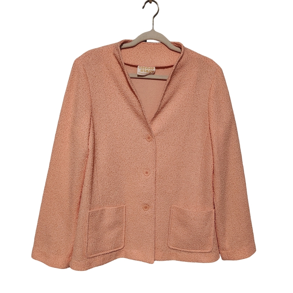 VINTAGE Blazer Womens Size 14 Peach Textured Knit Lightweight Jacket Old Money